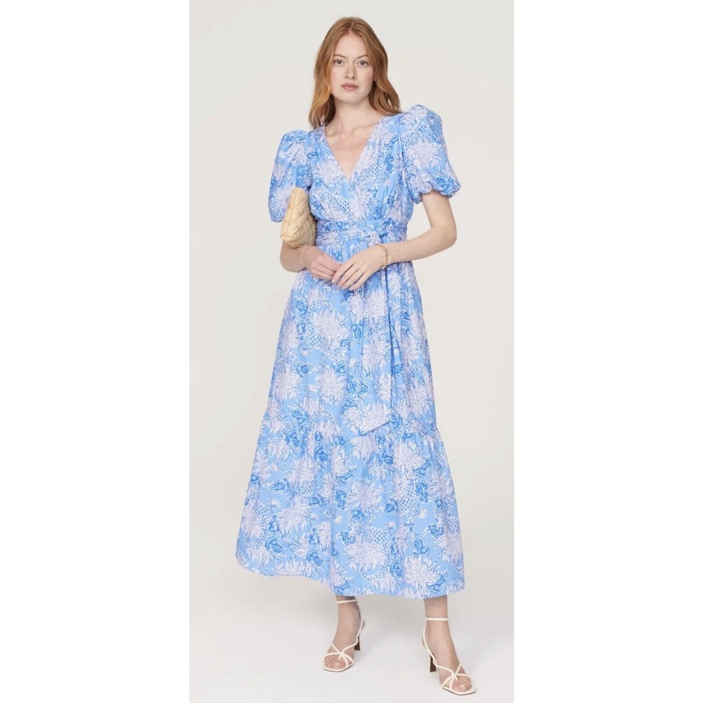 LILLY PULITZER Ezralyn Maxi Dress 6 Blue Floral Belt Excluded See Pics For Flaw
